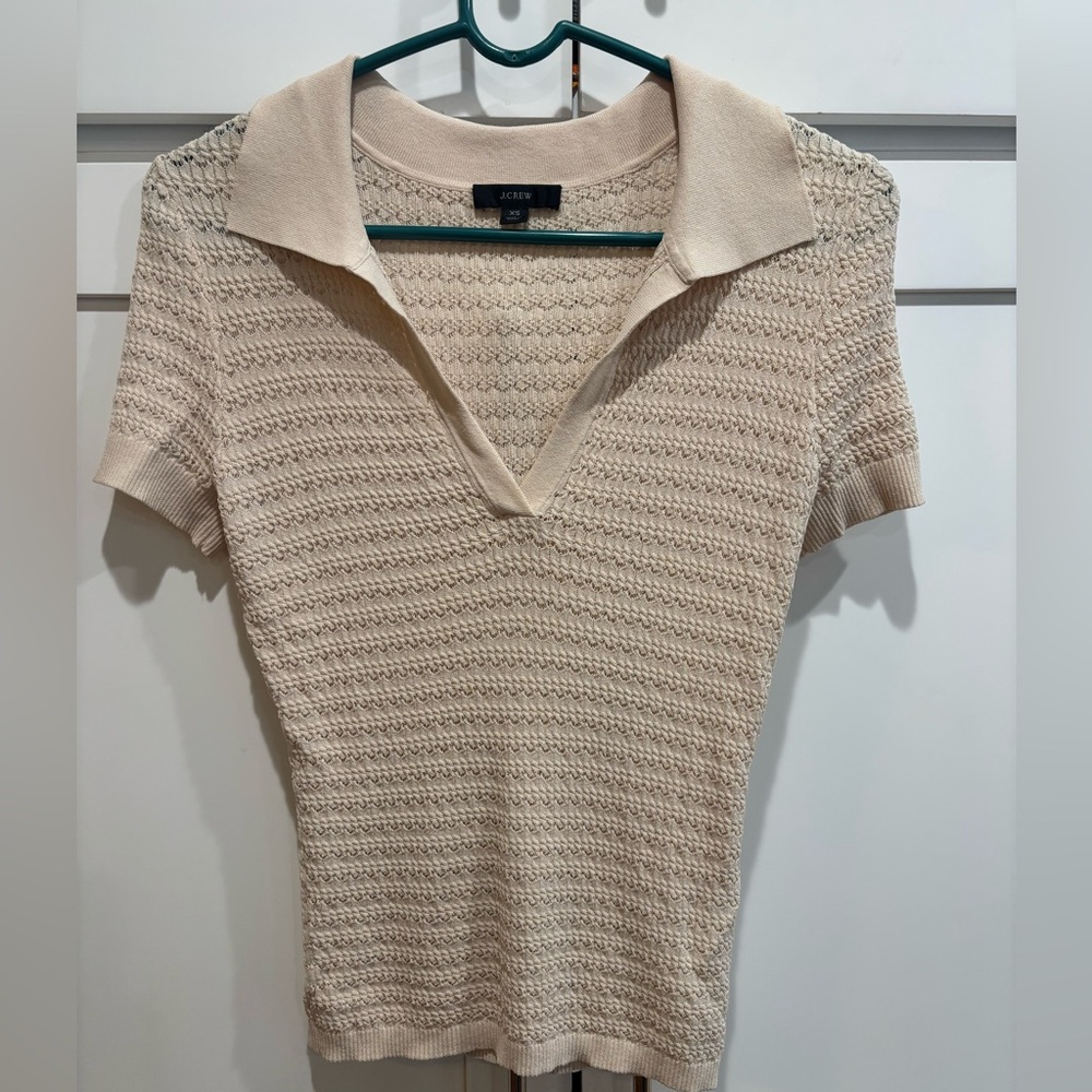 J. Crew Cream Ribbed Polo Blouse